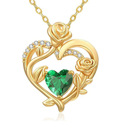 Sterling Silver Birthstone Rose Necklace for Women