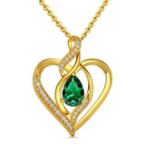 14K Gold Plated Birthstone Heart Pendant Necklace Birthday Anniversary Jewelry Gift for Her