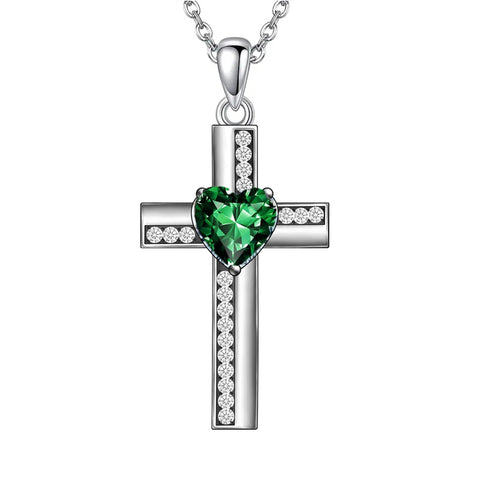 Sterling Silver 12 Birthstones Cross Religious Necklace for Women
