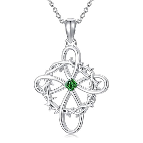 Sterling Silver 12 Birthstones Twisted Cross Necklace for Women