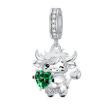 Sterling Silver 12 Month Birthstone Highland Cow Charm Beads