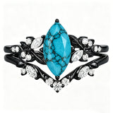 Sterling Silver Personalized Engraved 1-3CT Turquoise Engagement  Wedding Promise Ring Set for Her