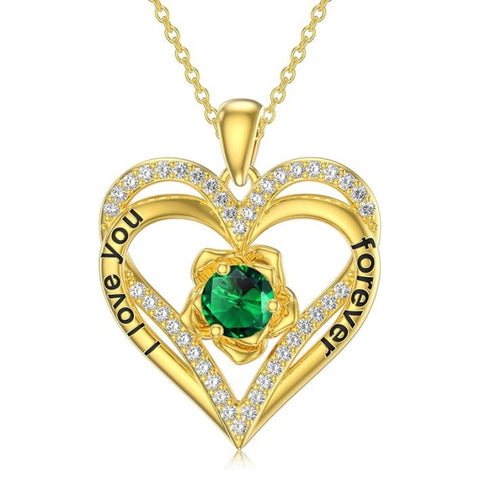 14K Gold Plated  Birthstone Rose Flower Pendant Necklace Birthday Wedding Anniversary Jewelry Gifts for Women