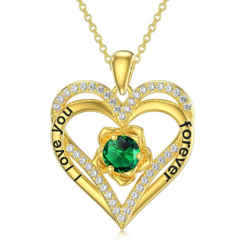 14K Gold Plated  Birthstone Rose Flower Pendant Necklace Birthday Wedding Anniversary Jewelry Gifts for Women