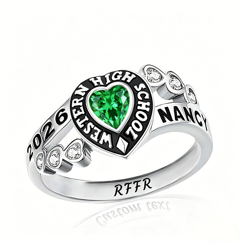 Sterling Silver Personalized Birthstone Engraved Class Rings for Women, College Senior High School Ring