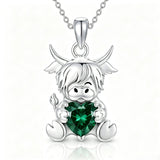Sterling Silver Birthstone Highland Cow Pendant Necklace Birthday Christmas Gift