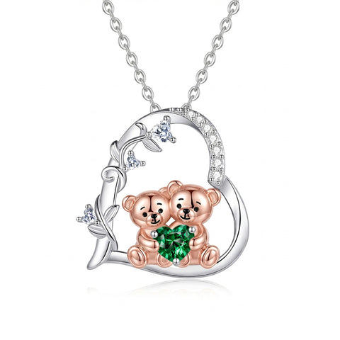 Sterling Silver Birthstone Teddy Bear Pendant Necklace