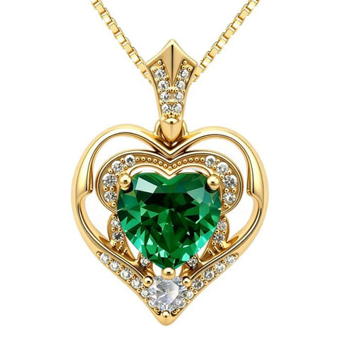 14K Gold Plated Birthstone Double Heart Pendant Necklace Love Jewelry Anniversary Birthday Mother's Day Valentine's Day Gift