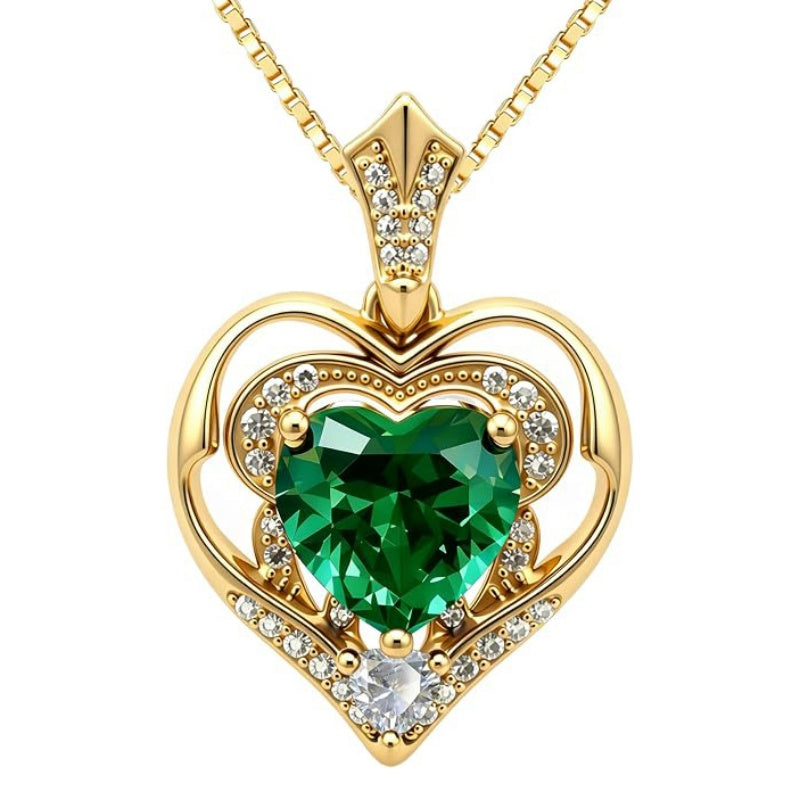 14K Gold Plated Birthstone Double Heart Pendant Necklace Love Jewelry Anniversary Birthday Mother's Day Valentine's Day Gift