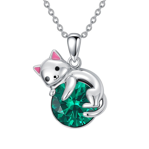 Sterling Silver Cubic Zirconia  Cat Pendant Necklace for Women