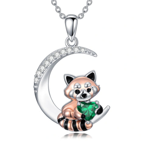 Sterling Silver Birthstone Red Panda Pendant Necklace Animal Jewelry Gifts for Women