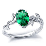 Sterling Silver  Oval Birthstone  Leaf Promise Ring for Her
