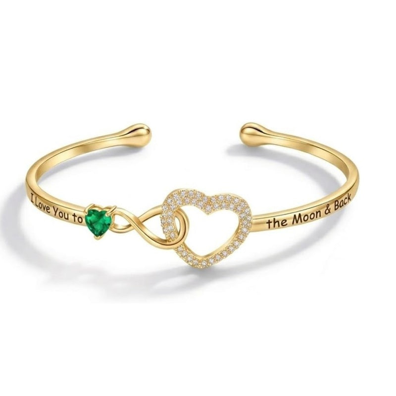 14K Gold Plated Birthstone Infinity Heart Bangle Bracelet for Women