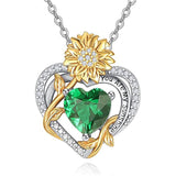 Sterling Sliver Birthstone Love Heart & Sunflower Pendant Necklace Engraved With You Are My Sunshine
