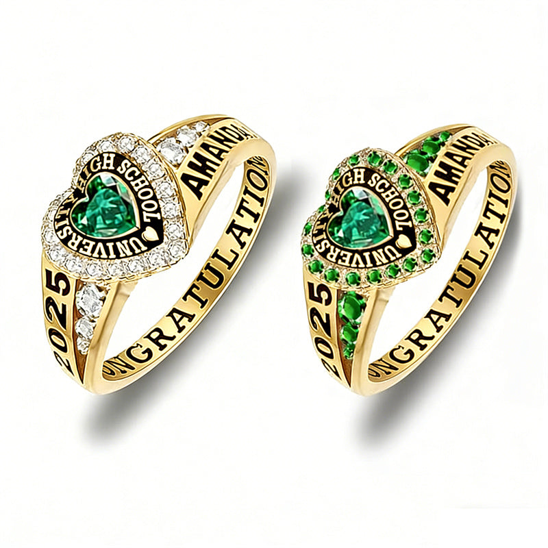 Sterling Silver Personalized Birthstone Engraved Class Rings for Women, College Senior High School Ring