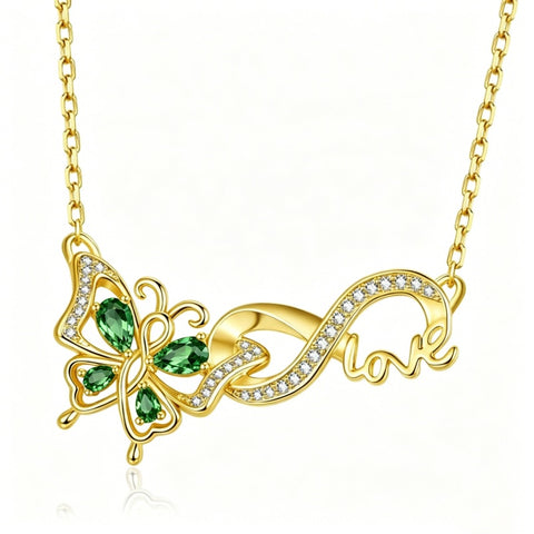 14K Gold Plated Birthstone Infinity Butterfly Necklace for Women