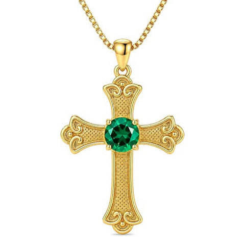 14K Gold Plated  Birthstone Cross Necklace  Pendant Necklace Mother's Day Birthday Gifts for Women