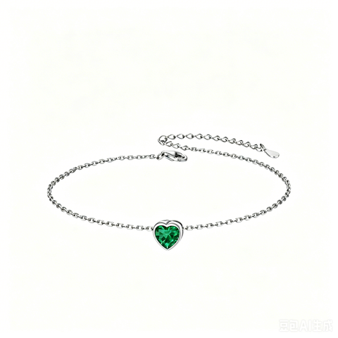 Sterling Silver Simple Dainty Round Heart Birthstone Single Layer Charm Anklet