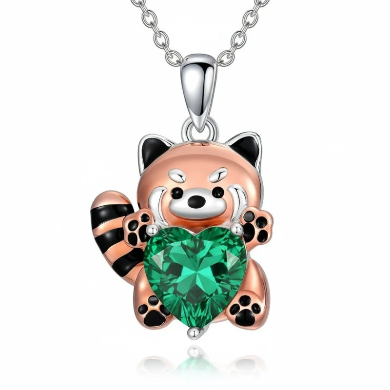 Sterling Silver Birthstone Red Panda Pendant Necklace for Women Birthstone Christmas Birthday  Gifts