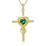 14K Gold Plated Dainty Heart Birthstone Pendant Cross Necklace for Women Religious Gift