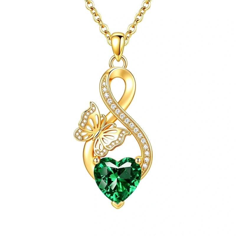 14K Gold Plated Infinity Birthstone  Butterfly Cross Necklace for Women