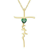 Cross Faith Heart 14K Gold Plated  Birthstone Necklaces for Women