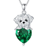 Sterling Silver Synthetic Birthstone Dog Pendant Necklace