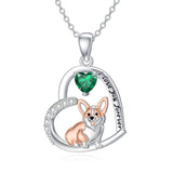 14K Gold Birthstone Corgi Pendant Necklace