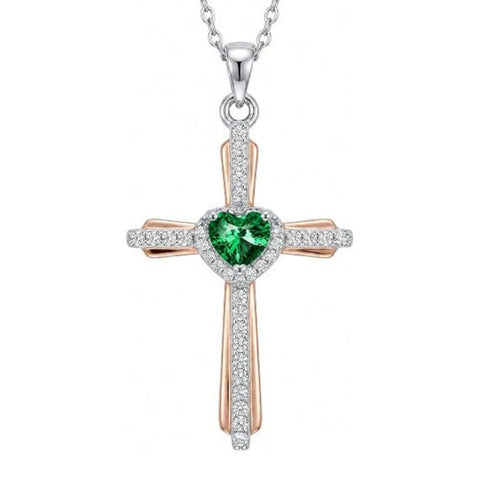 14K Gold Plated Birthstone Cross Necklace for Women  Protection Jewelry