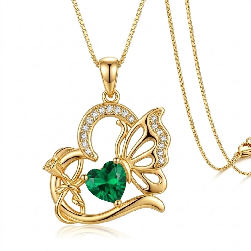 14K Gold Plated Heart Birthstone Infinity Cross Butterfly Necklace for Women