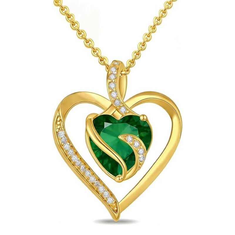 14K Gold Plated  12 Months Heart Birthstone Pendant Necklace Birthday Wedding Anniversary Jewelry Gifts for Women