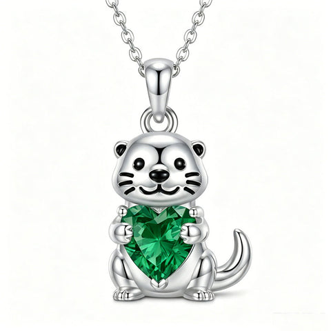 Sterling Silver 12 Month Birthstones Hedgehog Pug Fox Otter Pendant Necklace Gifts for  Birthday, Christmas, Graduation