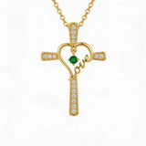 14K Gold Plated  Birthstone  LOVE Heart Cross Necklace for Women Faith Jewelry