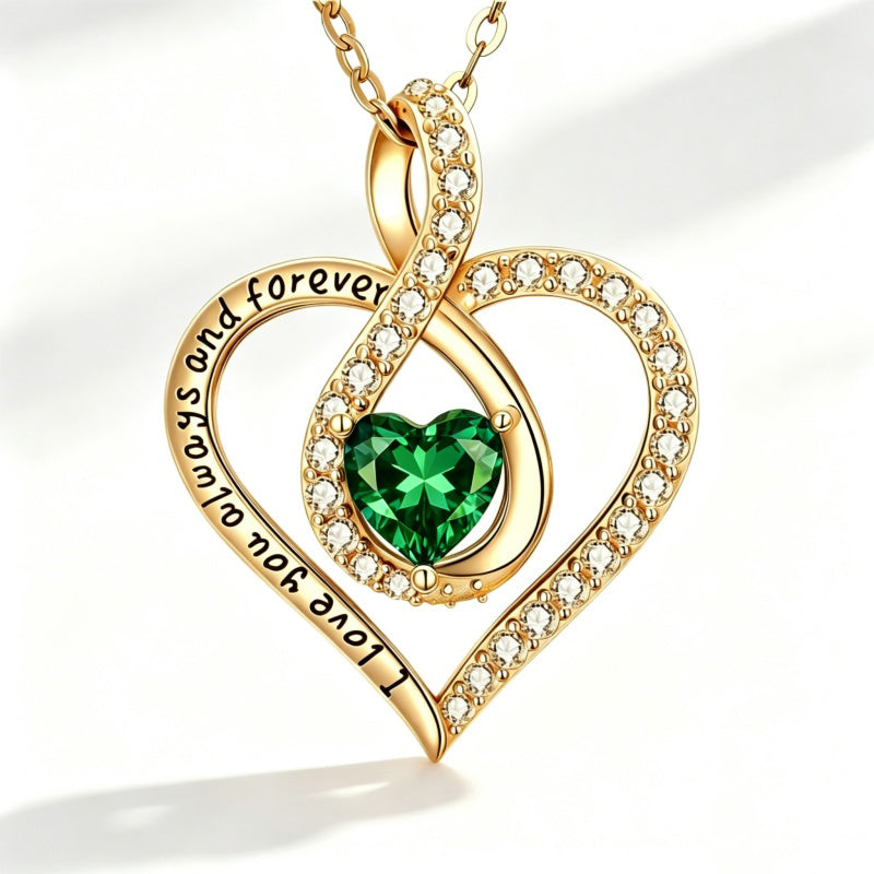 14K Gold Plated Love Heart Birthstone Necklace for Women