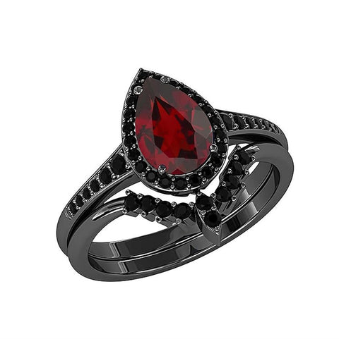 Sterling Silver 3.0CT Pear-Shaped Wedding  Engagement Ring Set For Women