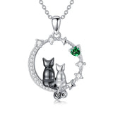 Sterling Silver Cubic Zirconia Two Cats Pendant Necklace