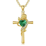 14K Gold Plated Birthstone Rose Cross Necklace for Women Faith Jewelry Gift