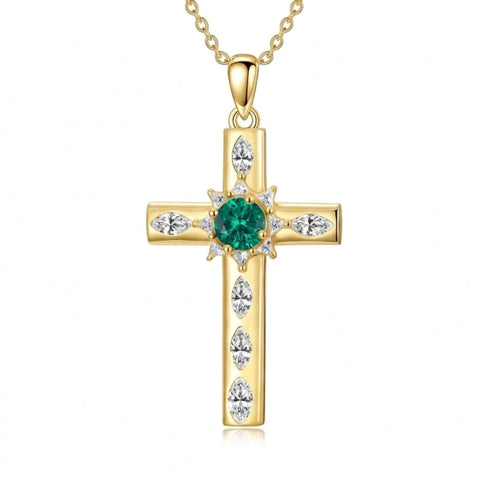 14K Gold Plated Birthstone Infinity  Cross Pendant NecklaceJewelry for Women