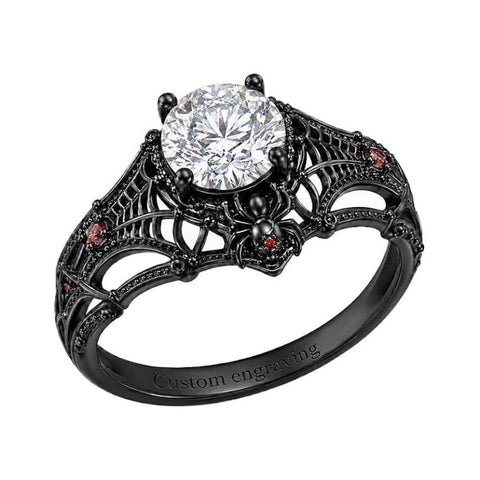 Sterling Silver 10K 14K 18K Gold Custom Engraved Moissanite Engagement Wedding Ring Halloween Gift