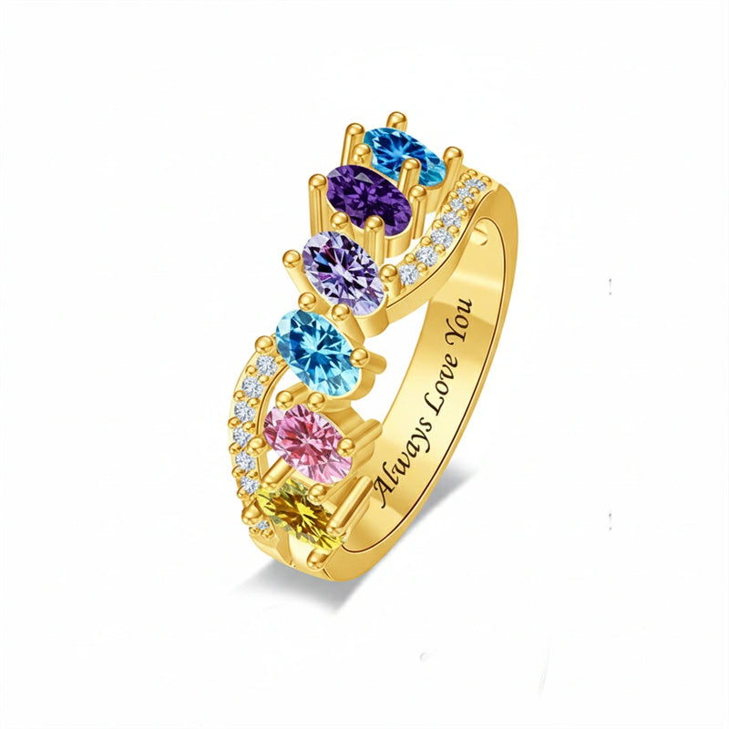 Copper Sterling Silver Personalized 1-6 Simulated Birthstones  Infinity Family Ring for Women