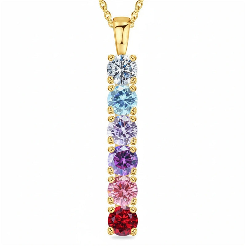 Copper Sterling Silver Personalized Simulated 1-6 Birthstones Family Pendant Necklace