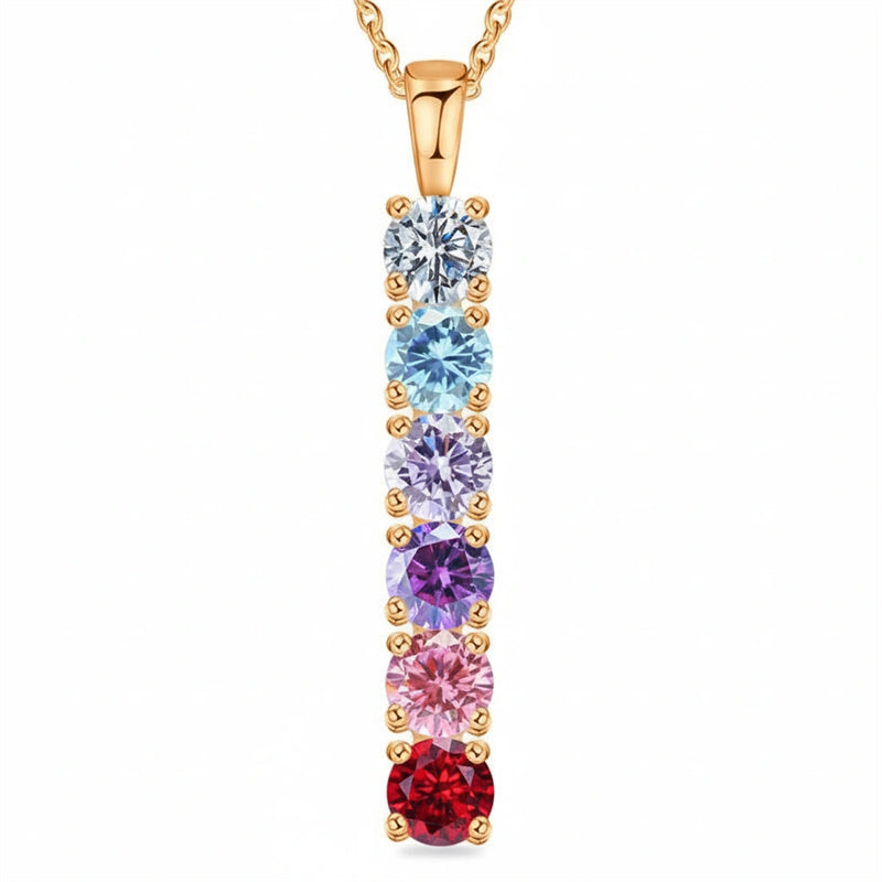 Copper Sterling Silver Personalized Simulated 1-6 Birthstones Family Pendant Necklace
