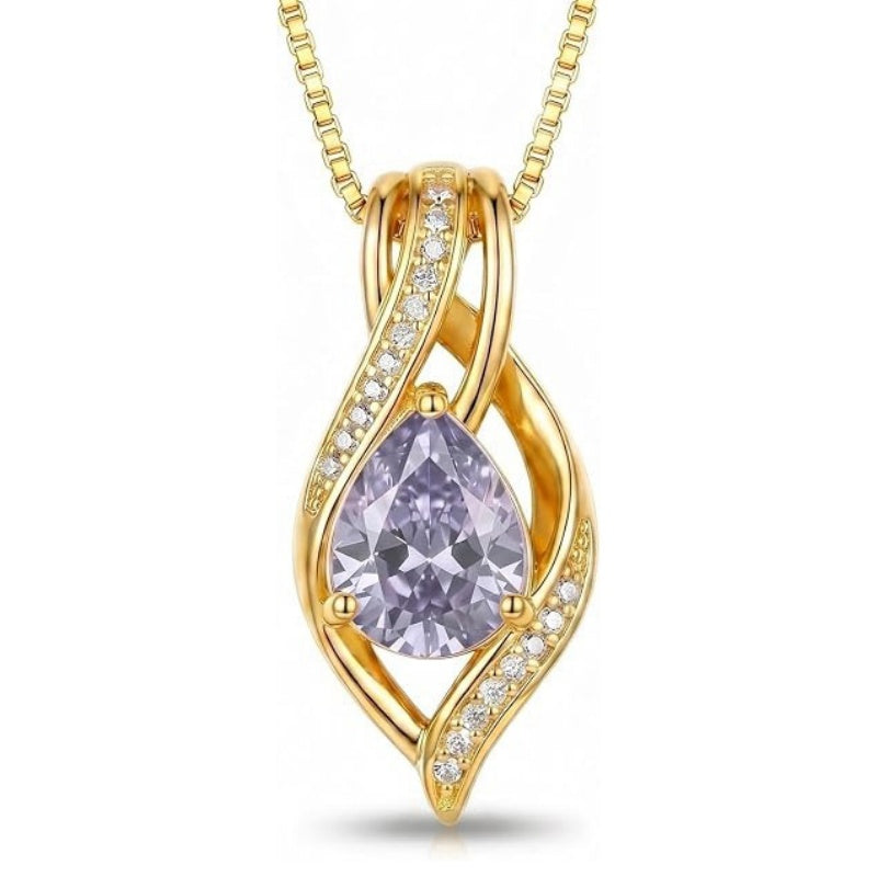 14K Gold Plated  Teardrop Birthstone Infinity Pendant Necklace for Women
