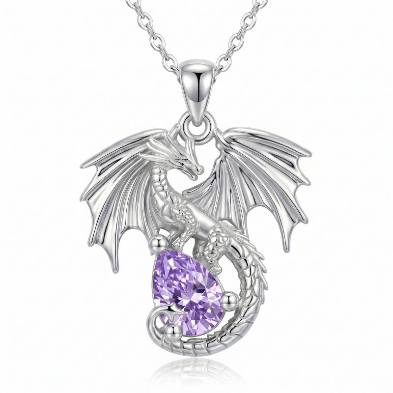 Sterling Silver Dragon Birthstone Necklace Jewelry Gifts for Dragon Lovers, Birthday Anniversary