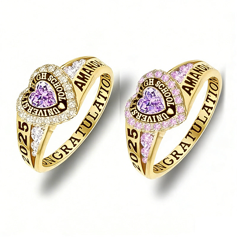 Sterling Silver Personalized Birthstone Engraved Class Rings for Women, College Senior High School Ring