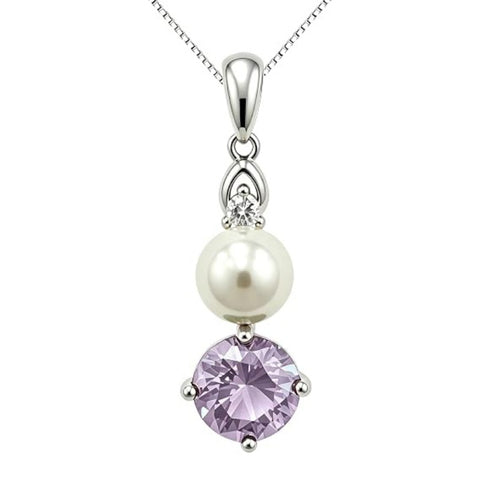 14K Gold Plated Birthstone 8MM  Round Pearl Pendant Necklace for Women