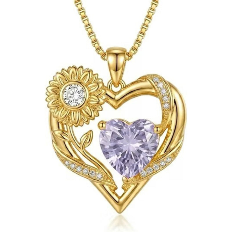 14K Gold Plated Birthstone  Sunflower Pendant Necklace for Women  Anniversary Christmas Birthday Gift