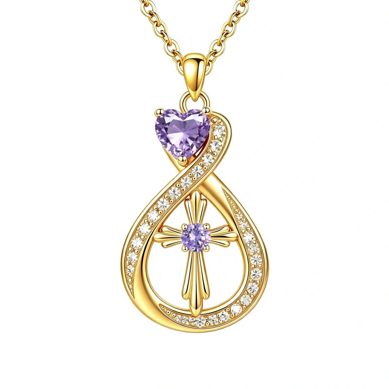 14K Gold Plated Infinity Birthstone  Butterfly Cross Necklace for Women