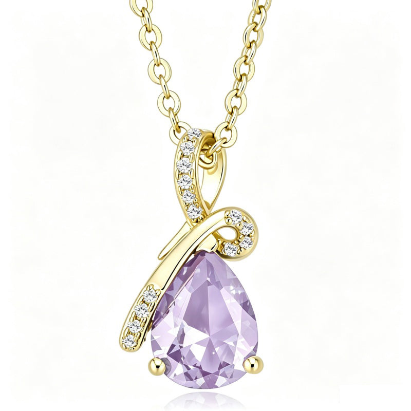 14K Gold Plated  Teardrop Birthstone Pendant Necklace Birthday Gifts for Women
