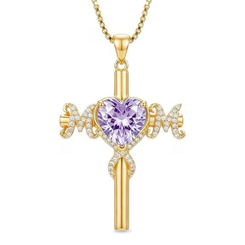 14K Gold Plated  Birthstone Cross Necklace  Pendant Necklace Mother's Day Birthday Gifts for Women